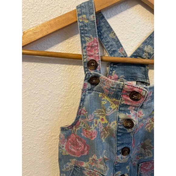 Toddler Girl floral print denim jumpsuit skirt button down 3T - Picture 4 of 5